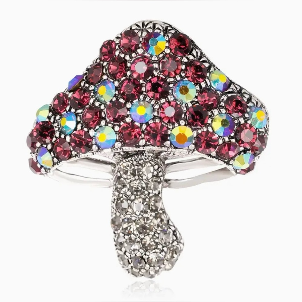Mushroom Brooch Wine Colored Aurora Borealis Gorgeous Modern New - Picture 4 of 5